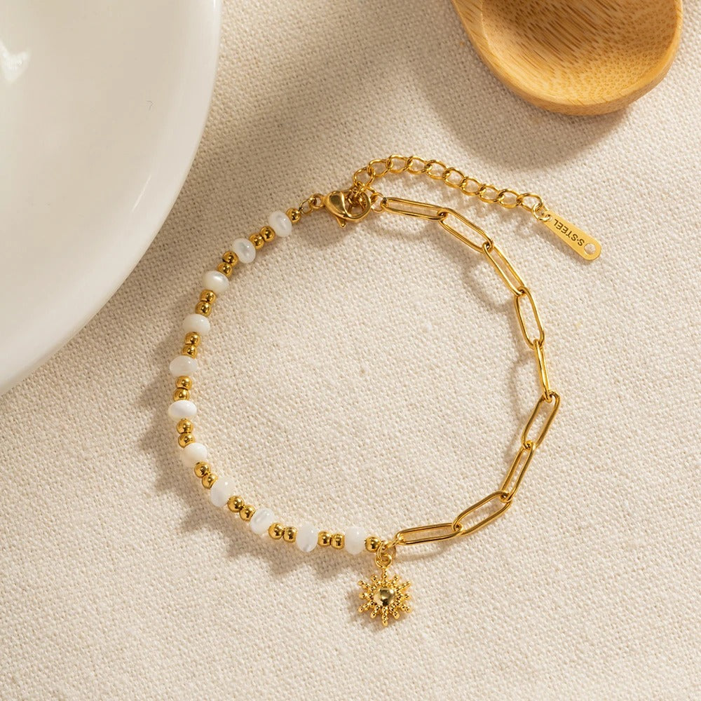 Bracelet Soleil Perle & Maillons Trombone