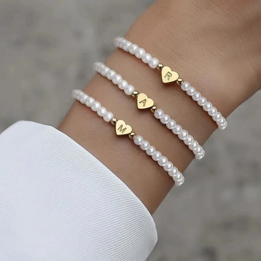 Bracelet Perles Cœur Initiale