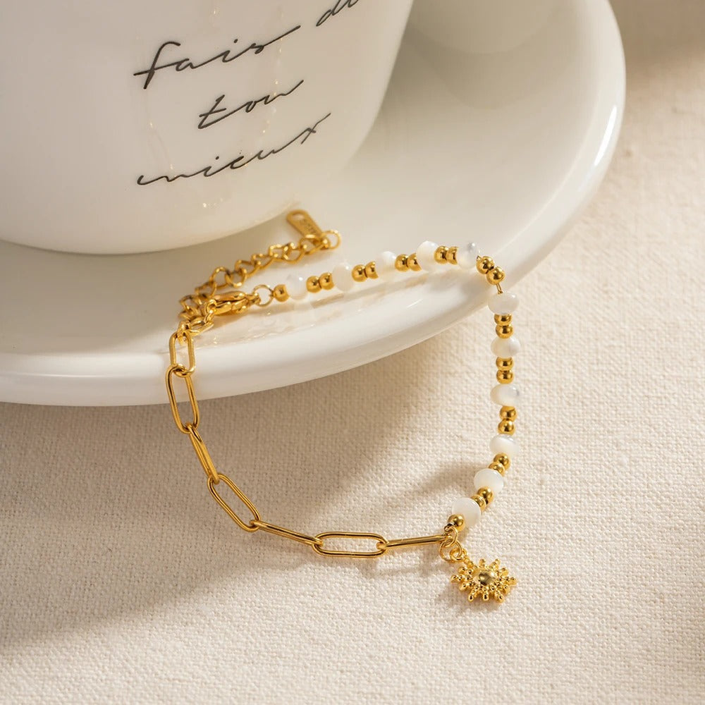 Bracelet Soleil Perle & Maillons Trombone