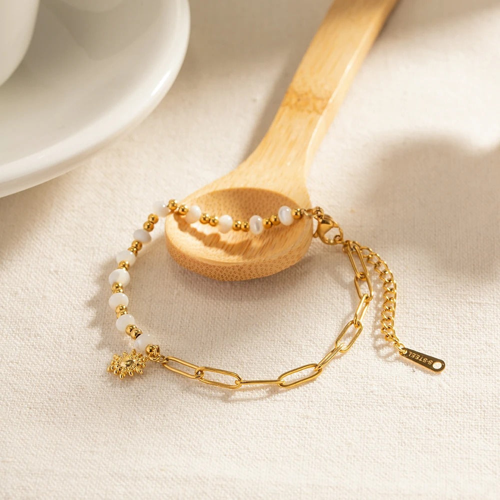 Bracelet Soleil Perle & Maillons Trombone