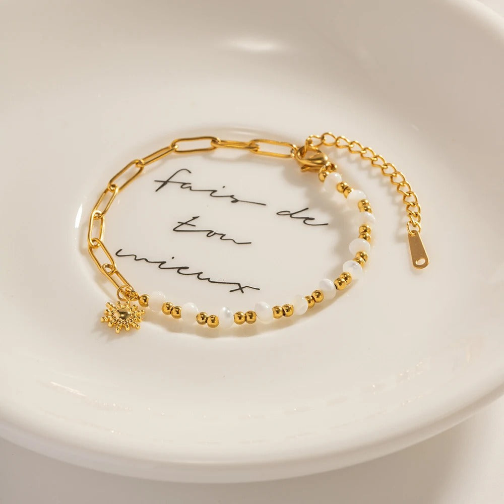 Bracelet Soleil Perle & Maillons Trombone