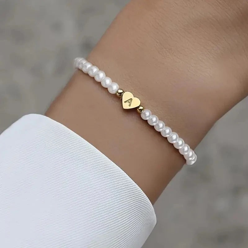 Bracelet Perles Cœur Initiale